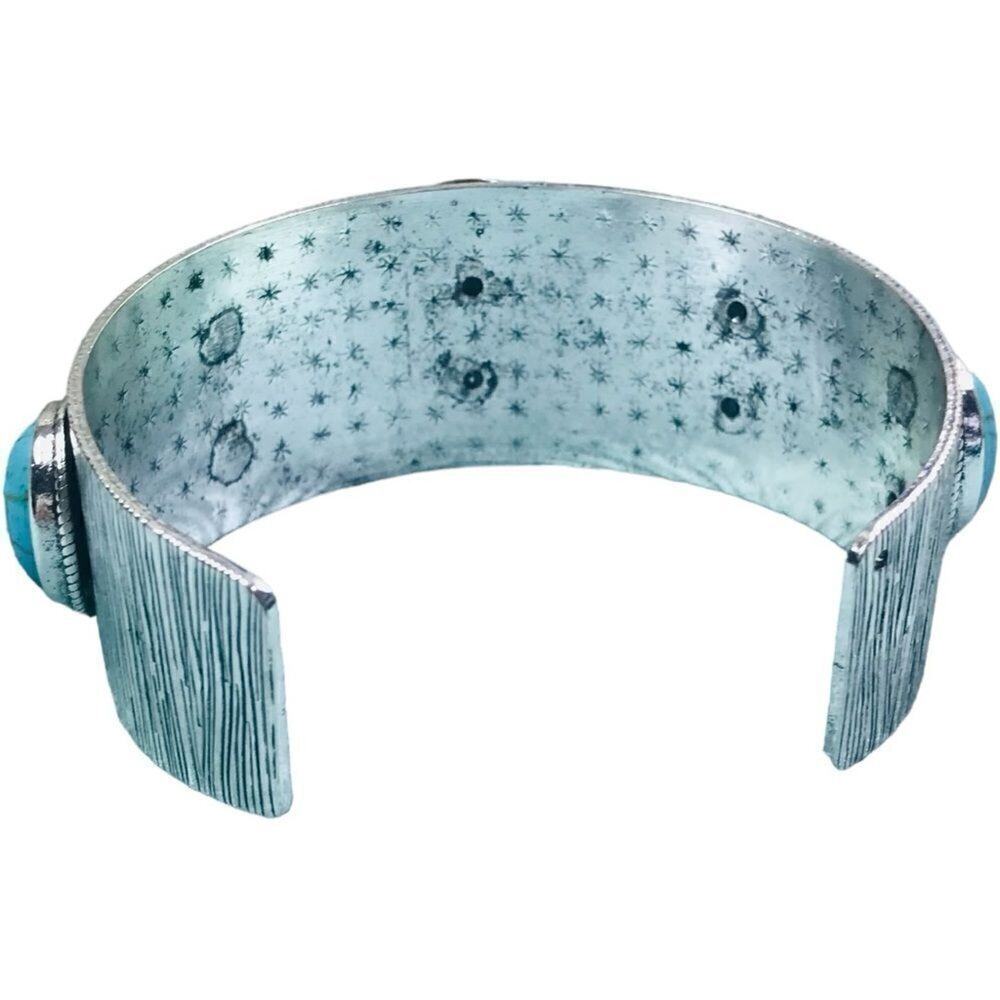 Silver Tone & Turquoise Wide Open Cuff Bracelet - Picture 7 of 10